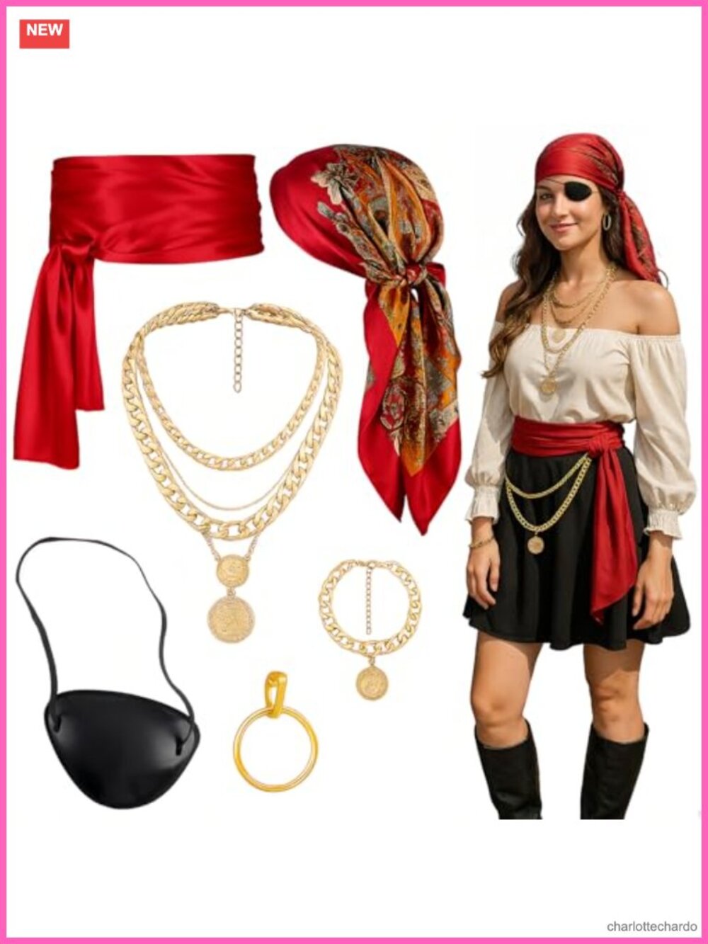 Pirate Costume Accessory Set Head Scarf Sash Belt Halloween Cosplay